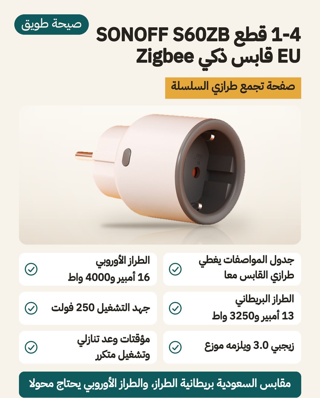 مقبس ذكي SONOFF S60ZB: سلسلة بطرازين، زيجبي 3.0 وقياس للطاقة وحماية من الحمل الزائد
