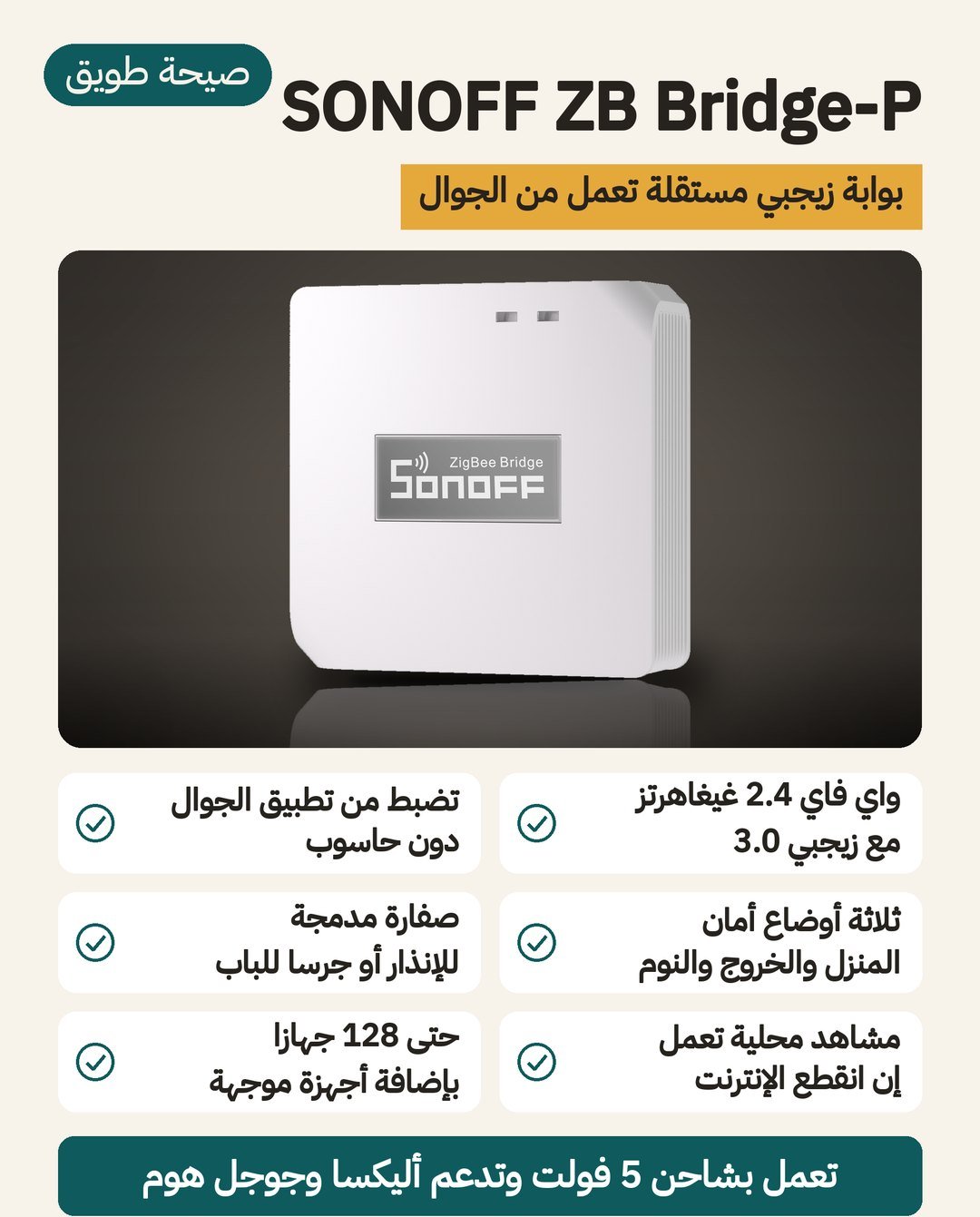 بوابة SONOFF ZB Bridge-P: واي فاي 2.4 غيغاهرتز مع Zigbee 3.0 وأوضاع أمان وصفارة إنذار مدمجة